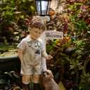 Solar Boy Statue Welcome Sign Garden Statues for Garden Decor, Porch, Lawn, Yard Art Decorations, Resin 23.2H inch