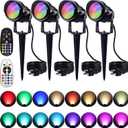 SUNVIE Spot Lights Outdoor 12W RGBW Color Changing Landscape Lights with Remote Control 120V RGB Landscape Lighting Waterproof Outdoor Spotlights for Yard Garden Patio Lawn Decorative, 4 Pack