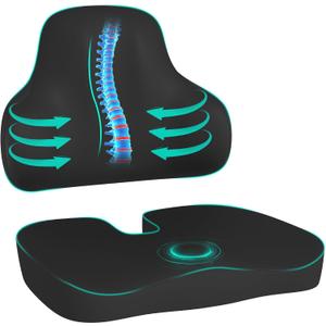 Cushion and Lumbar Support Pillow, Relief Pressure Seat Cusion for Office Chairs & Car Seat, Ergonomic Design Cusion for Tailbone Pain Relief, Sciatica & Back Support