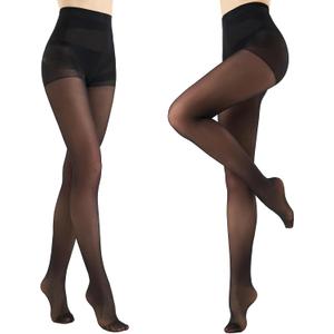 WiliW 2 Pairs Ultra Strong Tights for Women 10D Rip Resistant Sheer Pantyhose High Waist Control Top Tights (M)