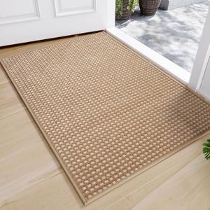 Front Door Mat 17''x30'', Absorbent Dirt Resist Washable Non Slip Low-Profile Indoor Doormat, Easy Clean Entryway Welcome Door Mats, Brown