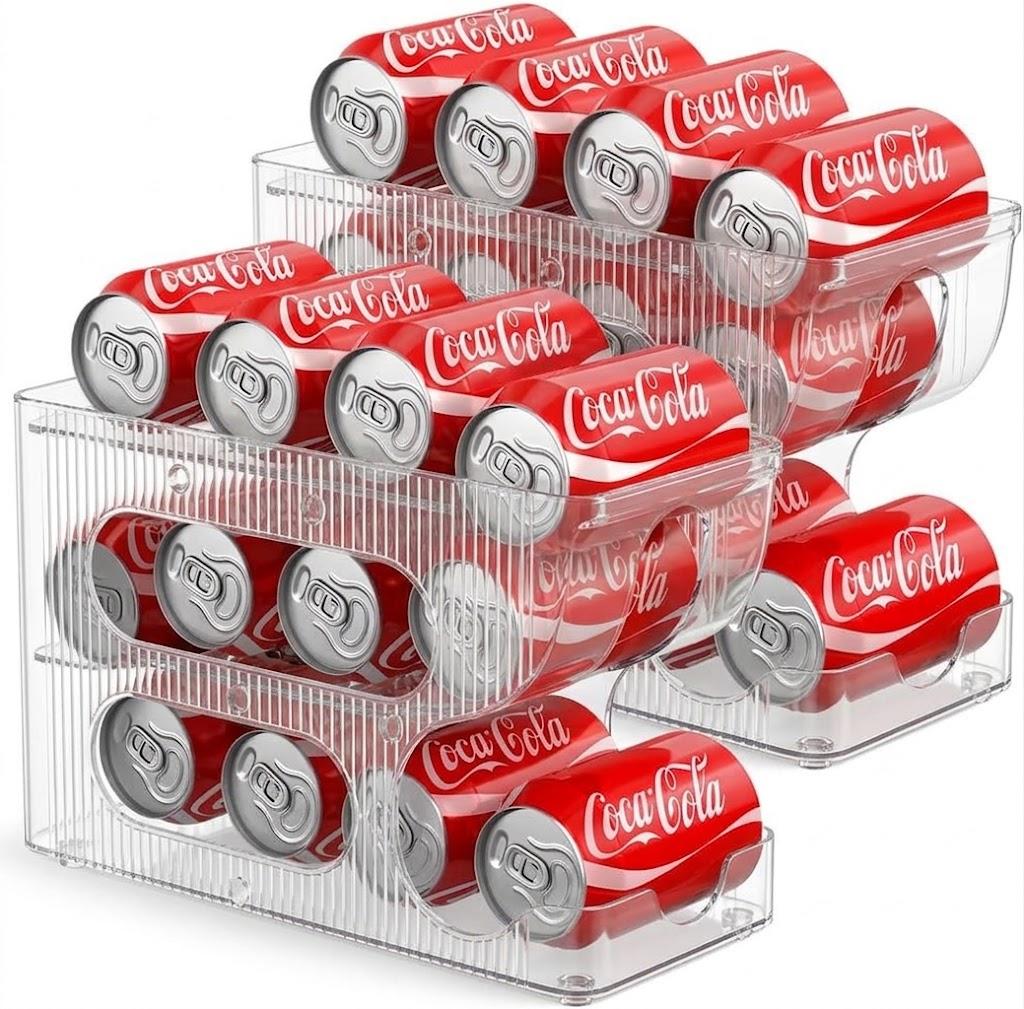 Sotfamily FIFO Soda Can Organizer for Pantry/Fridge, Automatic Rolling Pop Can Dispenser/Storage/Holder/Container for Refrigerator or 12" Deep Shelf, Space-Saving Drink Organizer for 24 Standard Cans