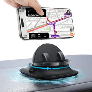OMOTON 360Rotating Car Phone Holder Mount, Adjustable Spring Dashboard Cell Phone Holder, Front Rear Adjustable Phone Holders for Your Car for iPhone 16 Pro Max, All Smartphones- Black