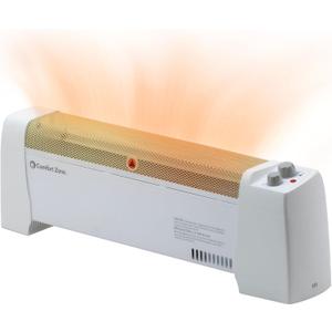 Comfort Zone 1500W Convection Baseboard Heater with Built-In Thermostat, Overheat & Tip-Over Protection, Dent-Proof Ends, Plug-In Portable, Ideal for Home, Bedroom & Office, White