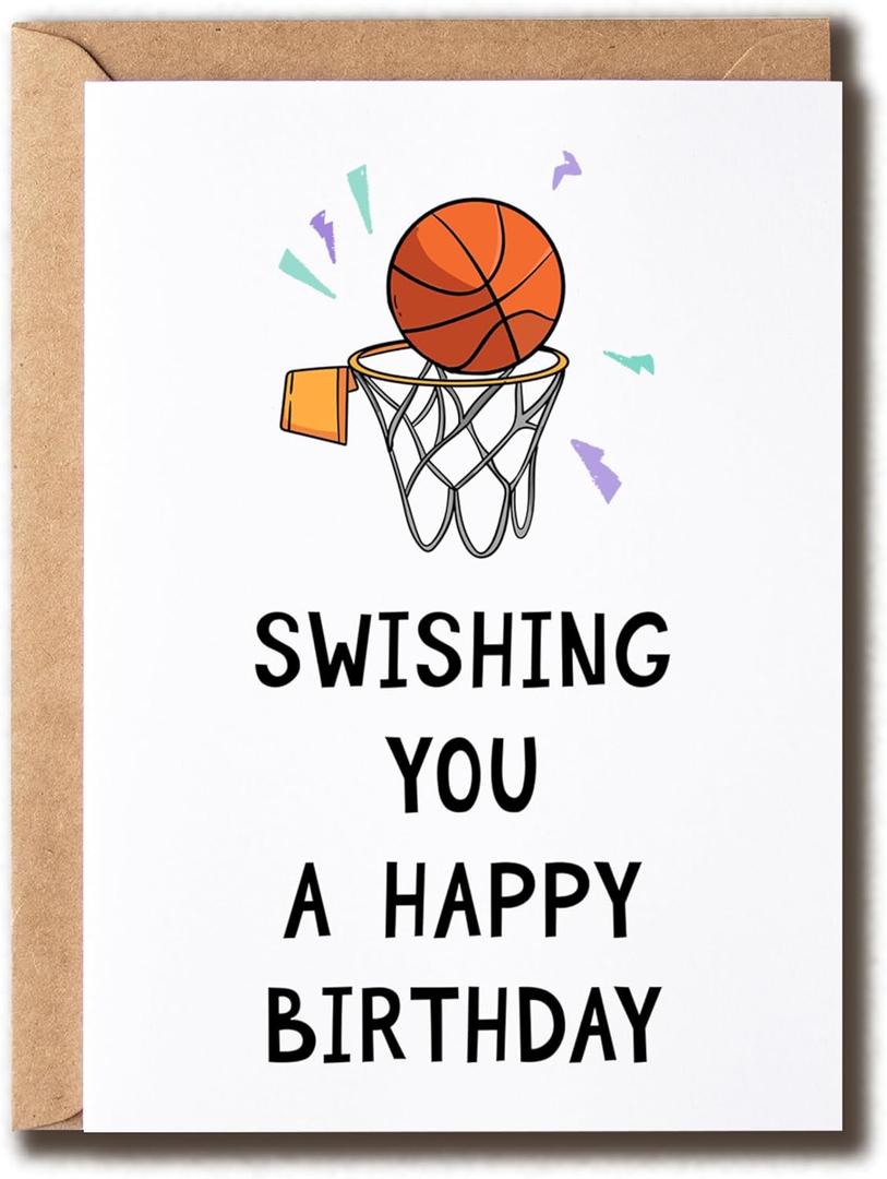 Swishing You A Happy Birthday - Pun Birthday Card - Basketball Birthday Card - Basketball Card - Card For Him - Card For Husband - Sport Card