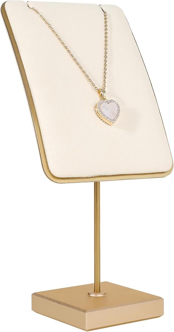 GemeShou Beige jewelry stand necklace holder, Gold necklace display stands for selling, Velvet necklace hanger storageBeige (Cream)