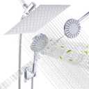 MLD Rain Shower Head with Handheld Spray, Silvery Rainfall Square Shower Head Combo, Dual High Pressure Shower Heads with Adjustable 6-Mode Detachable Showerhead, Holder and Hose (Chrome)