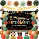Vlipoeasn Retirement Decorations for Men Women, Colorful Vintage Retirement Party Set with Backdrop Banner Honeycomb Centerpieces Hanging Swirls, Office Retired Farewell Decor
