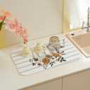 Fall Decor Dish Drying Mat for Kitchen Counter 18"x24", Stripes White Pumpkin Decorative Coffee Mat Dishes Drying Pad Absorbent Drainer Mat Kitchen Countertop Protector Easy Clean