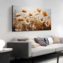 DNIEOTU Flower Canvas Wall Art for Living Room, Floral Wall-Decor for Bedroom, Beige and Brown Picture Prints for Hallway Office, Size 47 x 24 Inches