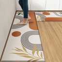 Kitchen Mats for Floor 2 PCS, Anti Fatigue Mat Set, Boho Cushioned Non Slip Waterproof Kitchen Rugs, Wipe Clean PVC Leather Runner for Sink, Laundry, Office, Kitchen Decor 17"x47"+17"x29", Brown