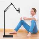 Tablet Floor Stand with 5LB Metal Base, Overhead Bed Phone Stand Angle Height Adjustable Holder, Universal Floor Stand Compatible with iPhone iPad Pro Air Mini, Samsung Tab, Kindle, E-Readers