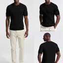 PJ PAUL JONES Men's T-Shirts Cable Knit Short Sleeve Tshirt Casual Textured Shirt Crewneck Tee Shirts (Black, XXL)
