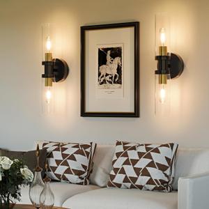 Rechargeable Battery Operated Wall Sconce Set of 2, Modern Wireless Wall Lights, Dimmable Cordless Sconces with 4 Bulbs for Living Room, Bedside, Bathroom, Black Gold 2 Pack (Include 4 Specia Bulbs)