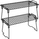 Set of 2 Kitchen Counter Shelf, Stackable Cabinet Organizer Shelves, Foldable Pantry Shelf, Spice Rack for Cabinet, Cupboard Organization Storage for Cup, Plate, Dish