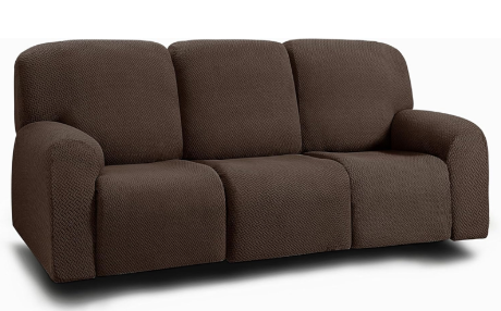 ULTICOR Jacquard 8-Pieces Recliner Sofa Covers Stretch Reclining Couch Covers for 3 Cushion Reclining Sofa Slipcovers Thick Soft Washable (Style 3) (Chocolate)