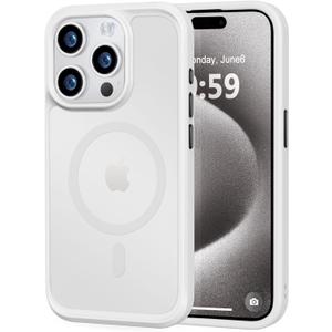 MOCCA Strong Magnetic for iPhone 15 Pro Case, [Compatible with Magsafe][13FT Military Drop Protection] Slim Translucent Matte Shockproof Case for iPhone 15 Pro Phone Case 6.1'', Frosted White