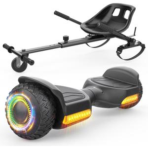 Gyroor Scooter with Adjustable Seat Attachment, 6.5" All-Terrain Self Balancing Scooter, LED Lights & Bluetooth for Kids and Adults, Black
