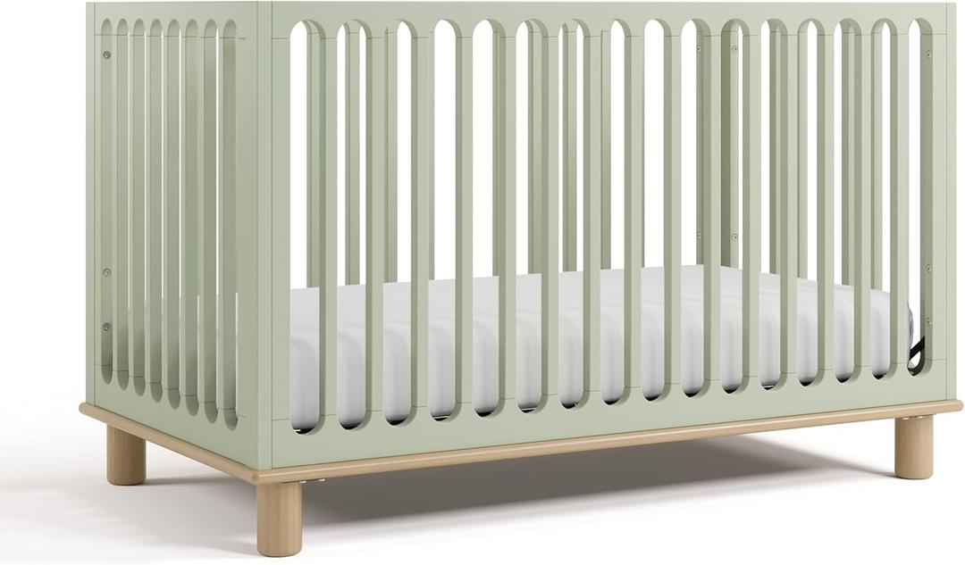 Storkcraft Sicily 3-in-1 Convertible Crib with Toddler Rail Included (Sage & Driftwood)  GREENGUARD Gold Certified, 100% Solid Wood, Converts to Toddler Bed, Fits Standard Crib Mattress