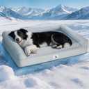 Cooling Dog Bed with PCM, Instant Chill Pet Sofa for Small Dogs, Orthopedic Egg Crate Foam with Bolster Sides, Washable & Waterproof Dog Couch, Non-Slip Bottom, Grey 36"x27"x6.5"
