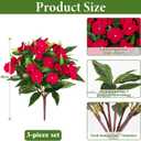 KHOYIME Artificial Flowers for Outdoors, 3PCS Red Fake Impatiens Flower Bouquet Faux Silk Floral Stems Plants Bulk UV Resistant Indoor Decorations for Table Centerpieces Home Garden Wedding Decor