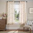 jinchan Linen Floral Curtains 63 Inch Farmhouse Country Flower Drapes Rustic Window Curtains Light Filtering for Living Room Bedroom Laundry Back Tab 2 Panels Taupe on Beige
