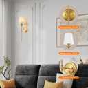 Dimmable Plug in Wall Sconces Set of 2, Gold Bedside Wall Lamp with Knob Dimmer Switch and 6.5FT Electric Cord, Mid Century Modern Bathroom Wall Light Fixture for Bedroom Living Room