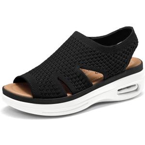 mysoft Womens Comfortable Walking Sandals Slip On Air Cushion Slingback Open Toe Platform Summer Shoes (9 Wide, Black)