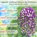 Dolicer 2 Packs Look Real Artificial Flowers for Outdoors, Fake Artificial Hanging Flowers for Outdoors Realistic UV Resistant Hanging Flowers Silk Petunia Faux Flowers for Porch Patio (Mixed Purple)