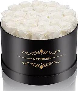 33 Preserved Flowers Roses Forever in a Box Gifts for Her Delivery Prime Birthday, Anniversary, for Women, Mom, Girl Friend (white)