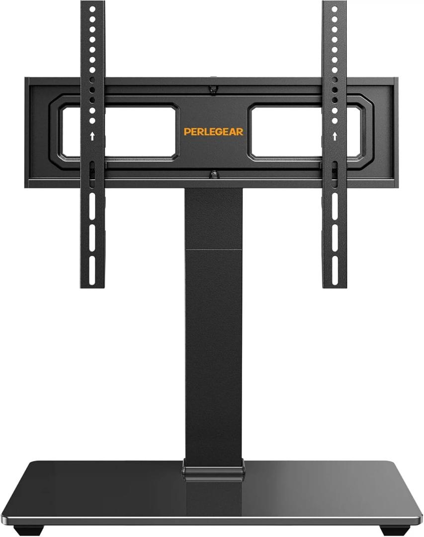 Perlegear Universal Swivel TV Stand Base for 3270 inch TVs, Height Adjustable Table Top TV Stand Mount with Tilt, Tempered Glass Base, Holds up to 88 lbs, Max VESA 400x400mm, PGTVS26