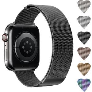 2 x Magnetic Loop Band Compatible with Apple Watch S9/8/7/6/5/4/3 38/40/41/42/44/45/49mm, Ultra 1/2 49MM, Classy Stainless Steel Metal Mesh Strap fit iWatch SE, Women Men