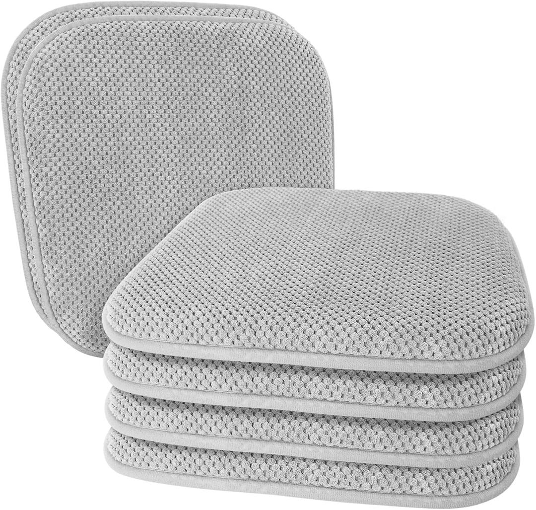 Silver Grey Chairs Cushions for Dining Chairs 6 Pack Non Slip Foam Kitchen Seat Cushions Washable Soft Thick Patio Pads Large Wooden Metal Tapered Chair Cushions,17" x 15"