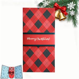 Handmade Christmas Gift Card Booklet 1 Pack, Red Plaid Gift Card Holder with Merry Christmas Text, (1)