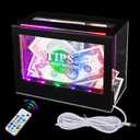 Light Up Tip Jar for Money - Acrylic Donation Ballot Box for Bartender with 2 Sign Holders, Re-mote, LED Light, Lock- Suggestion Box Tip Box for Restaurants Musicians Voting Charity, USB Powered