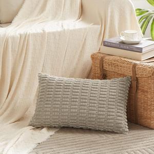Decorative Throw Pillow Covers for Bed Couch Bedroom Bench, Soft Corduroy Solid Pillow Case, Rustic Farmhouse Boho Room Decor,24" x 12" (Pack of 1),Taupe