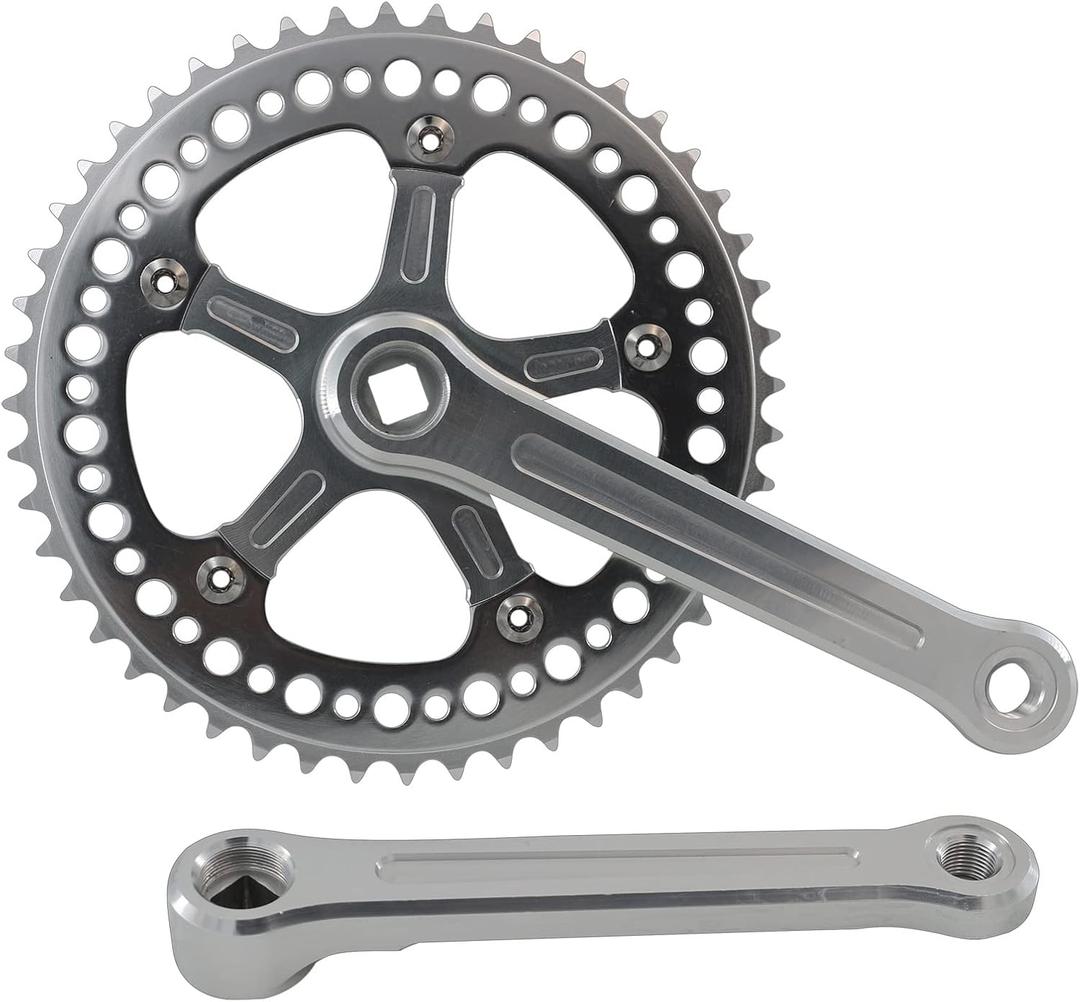 Fixed Gear Bicycle Crankset Single Speed 48T 130BCD 170mm Upgraded Material, Fully CNC Grinding (silver)