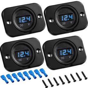 Frienda 4 Pieces Dc 12v 24v Voltage Meter LED Digital Car Voltmeter Vehicle Voltage Gauge Waterproof Voltmeter Panel and Mounting Plate with Terminals for Boat Vehicle Motorcycle Truck ATV Utv(Blue)