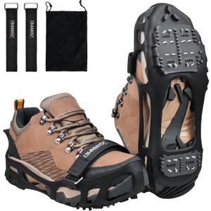 Ice Cleats Crampons Anti Slip Shoe Spikes for Snow Ice Cleats for Shoes and Boots Men Women Winter Walking Non-Slip 24 Studs Stretch Rubber Footwear (Large(7.5-9.5 men/9-11 women))