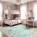 LIVEBOX Washable Oushak Pink Boho Area Rug, 8x10 Machine Washable Rugs for Bedroom Girls Living Room, Soft Blush Floral Non Slip Turkish Pastel Thin Floor Carpet for Classroom Playroom Home Decor