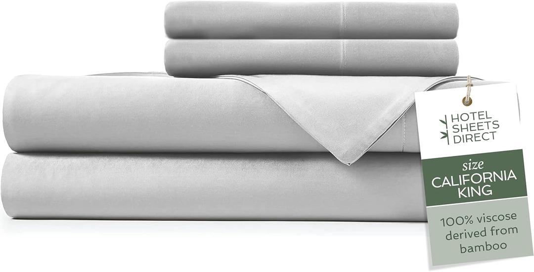 Hotel Sheets Direct 4 Piece Bed Sheet Set California King Size, 100% Viscose Derived from Bamboo Sheets Set with 2 Pillowcases, Cooling & Breathable Luxury Bedding, Moisture-Wicking & Silky Soft, Gray