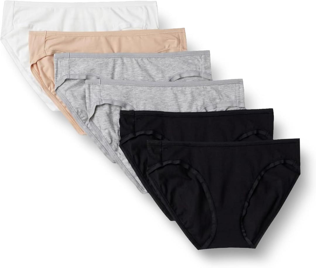 Amazon Essentials Women's Breathable Cotton Bikini Brief Underwear with Full Coverage, Multipacks (X-Large, Black/Grey Heather/Light Pink/White)