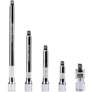 5 Pcs Extension Bar Set, 1/4" Socket Extension Set, Include 4 Pcs Extensions(2"/50mm, 3"/75mm, 4"/100mm, 6"/150mm) and 1 x 1/4 Inch Drive Universal Joint Socket, Chrome Vanadium Steel