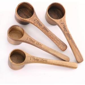 4PCS Wooden Measuring Scoops Acacia Wooden Scoops For Jars Small Wood Scoop For Coffee Measuring Spoons Wood Scoop For Containers Daily Powder Salt Bath Soap Scooper Acacia(30ml&15ml)