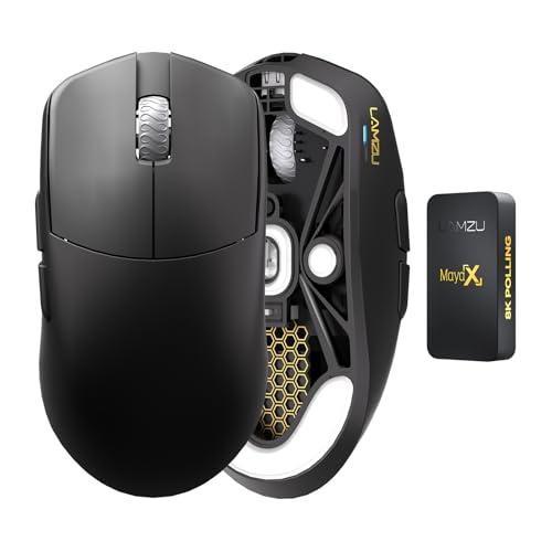 Lamzu Maya X Wireless Gaming Mouse, Ultra Lightweight 47g, Optical Switch, Maximum 30000 DPI, Symmetrical, MCU Nordic 52840, Dust-Proof Encoder, PAW3950 Sensor(Larger Maya) (Black)