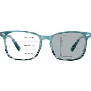 Vintage Square Progressive Multifocal Presbyopic Glasses, Photochromic Gray Sunglasses for Men Women Readers (+0.00/+1.75 Magnification) (Slateblue)