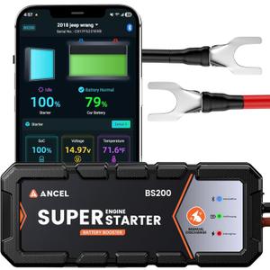 ANCEL BS200 Super Starter - Permanent Connected Auto Starting System with Super Capacitor, Ultra-Safe Car Battery Jump Starter & Health Monitor, -40~176 Proactive Jump Box for 3.0L Vehicles