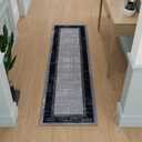 Ottomanson Runner Rug 1'10" x 7' Non Slip Rubber Backed Kitchen Rug for Sink Area, Hallway Carpet Runner, Low Pile Indoor Runner Rug for Laundry Room and Entryway, Border Gray/Navy