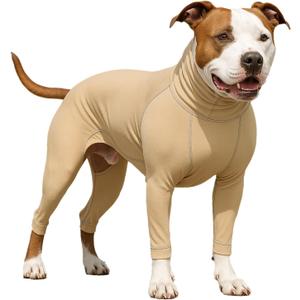 LovinPet UPF 50+ Dog Sun Protection Shirt for Medium and Large Dogs, 4-Way Stretch Nylon, Lightweight Anti-Static Quick-Dry UV Layer, Indoor Shedding Control and Winter Base Layer,Beige White, Large