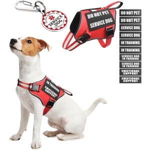 Service Dog Vest Harness+ID Tag+10 Patches,Metal Serivce Dog Tag&Reflective Emotional Support Dog Vest with Handle for Small Dogs,Easy Put On/Off for Training/Walking/Everyday Red XS